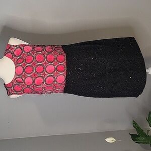 RACHEL Rachel Roy Silky Pattern Top Tweed Sequined Skirt Full Zip Dress Size 12